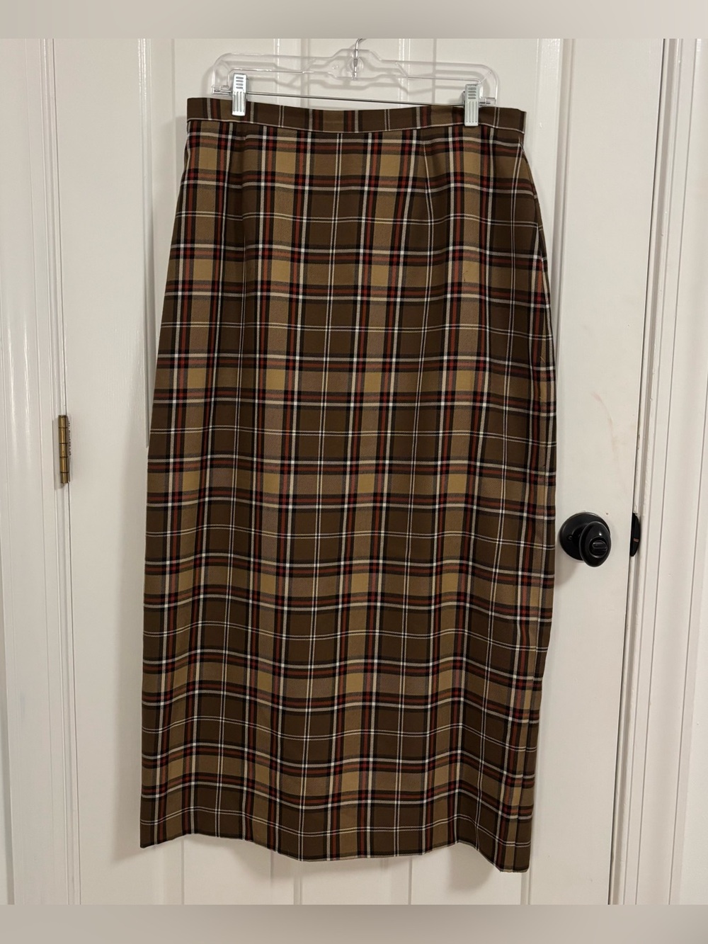 Vintage Michele Brand Brown Plaid Maxi Straight Skirt Size 16 Fall Thanksgiving